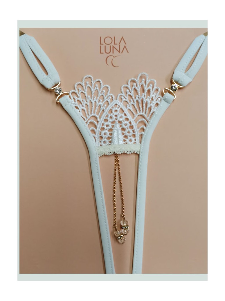 sexy perizoma gioiello bianco aperto all'inguine con doppia stringa modello Docia