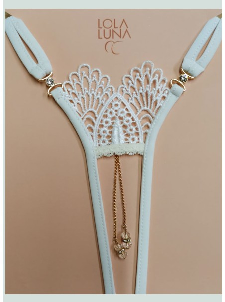 sexy perizoma gioiello bianco aperto all'inguine con doppia stringa modello Docia