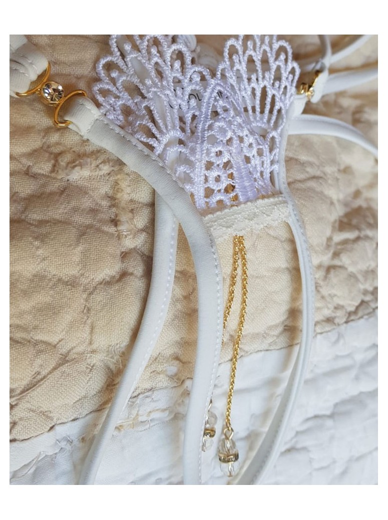 sexy perizoma gioiello bianco aperto all'inguine con doppia stringa modello Docia