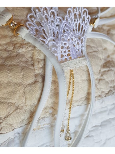 sexy perizoma gioiello bianco aperto all'inguine con doppia stringa modello Docia