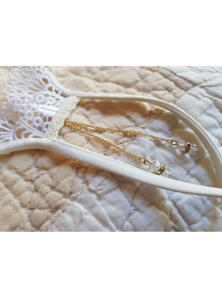 sexy perizoma gioiello bianco aperto all'inguine con doppia stringa modello Docia