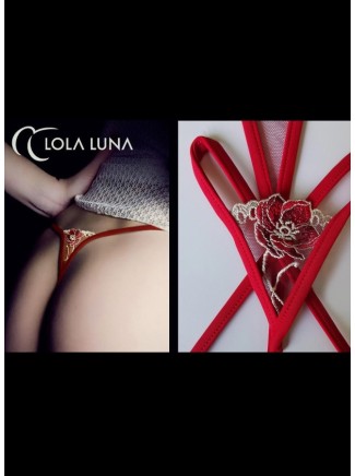 sexy perizoma gioiello rosso aperto all'inguine dal motivo floreale modello Romy 2