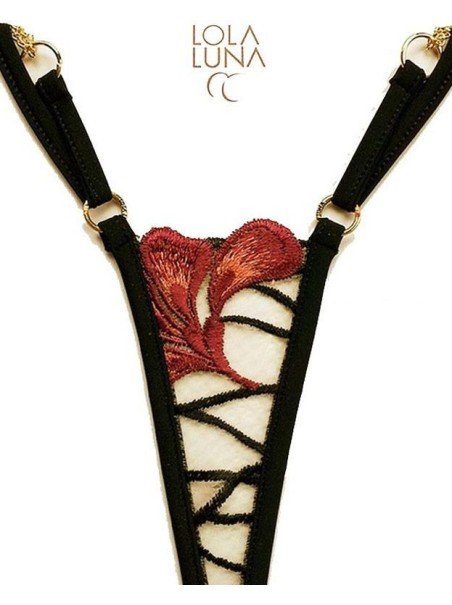 sensuale micro perizoma floreale nero e rosso regolabile modello Gaia