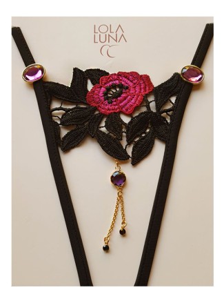 sexy perizoma gioiello aperto all'inguine con decorazione floreale modello Iris 2