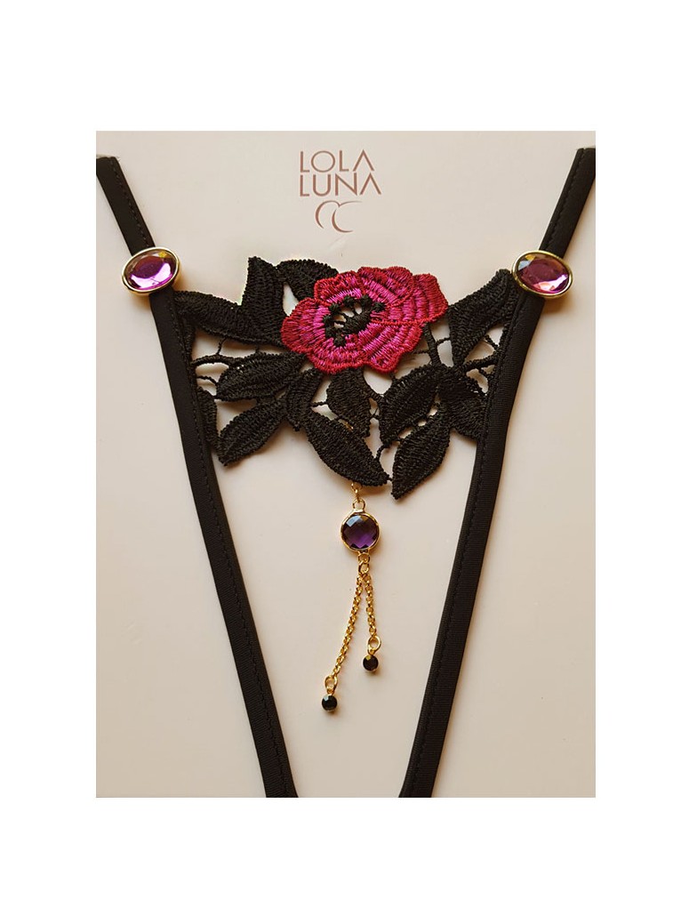 sexy perizoma gioiello aperto all'inguine con decorazione floreale modello Iris
