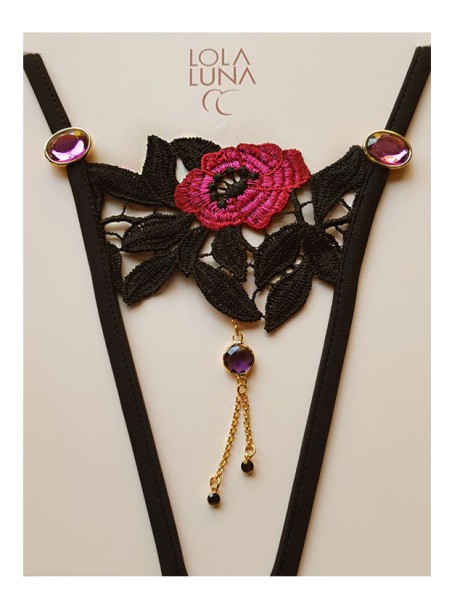 sexy perizoma gioiello aperto all'inguine con decorazione floreale modello Iris