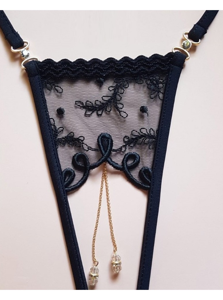 sensuale perizoma gioiello aperto all'inguine in tulle ricamato modello Lena