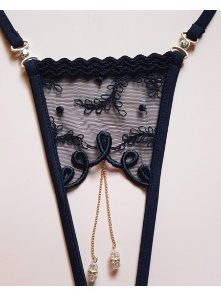 sensuale perizoma gioiello aperto all'inguine in tulle ricamato modello Lena