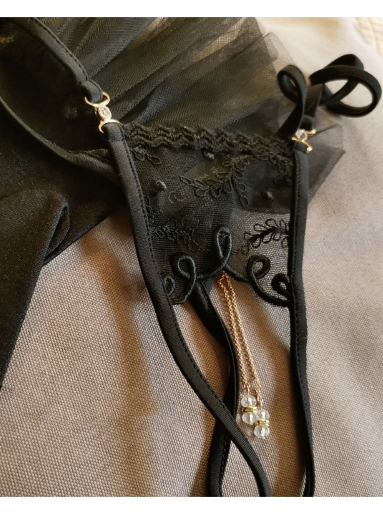 sensuale perizoma gioiello aperto all'inguine in tulle ricamato modello Lena