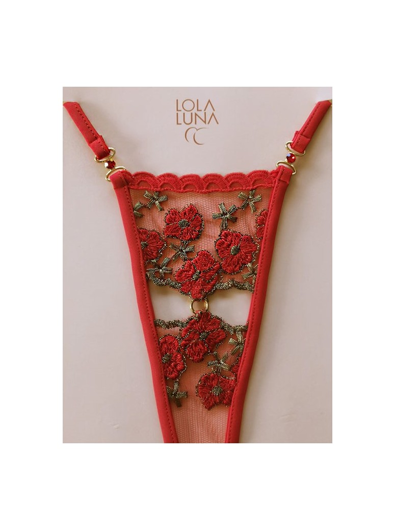 sensuale perizoma gioiello in pizzo rosso dal motivo floreale modello Melissa