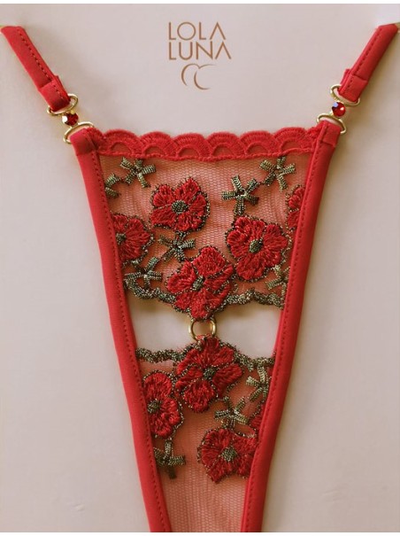 sensuale perizoma gioiello in pizzo rosso dal motivo floreale modello Melissa