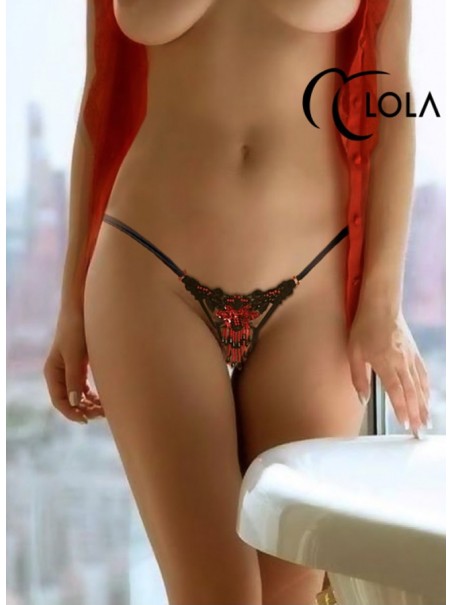 sexy perizoma aperto con paillettes e perline nere rosse modello Polina