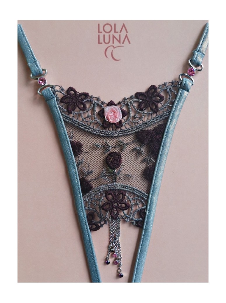 sexy perizoma gioiello aperto all'inguine con ricami e dettagli floreali modello Arielle