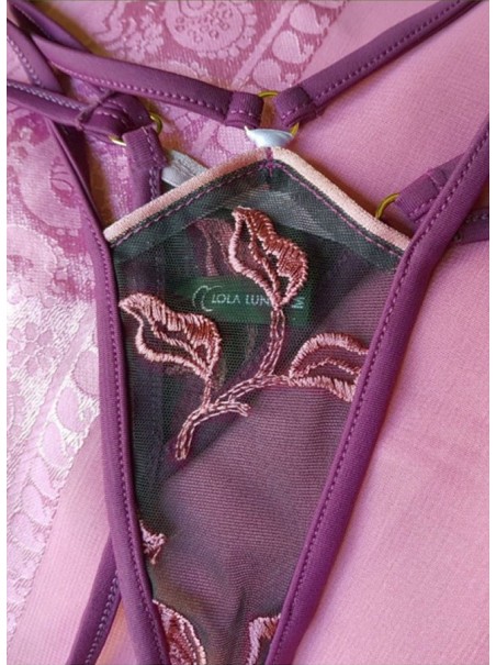 bellissimo perizoma a doppia stringa in tulle viola ricamato modello Prune