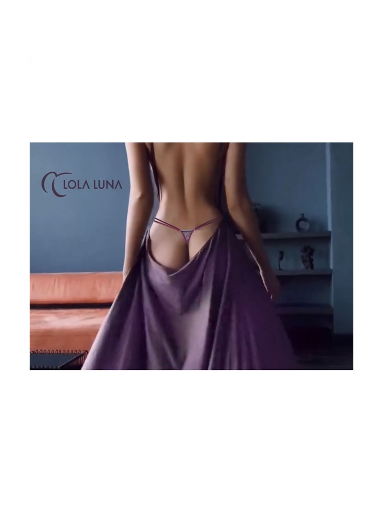 bellissimo perizoma a doppia stringa in tulle viola ricamato modello Prune