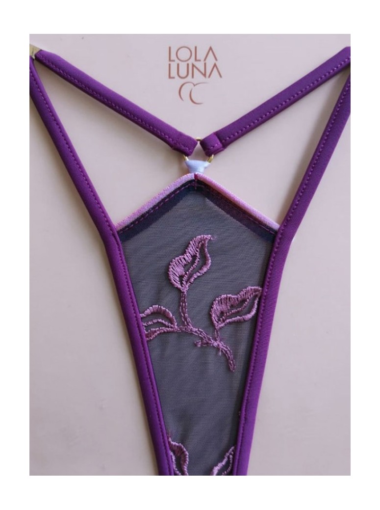 bellissimo perizoma a doppia stringa in tulle viola ricamato modello Prune