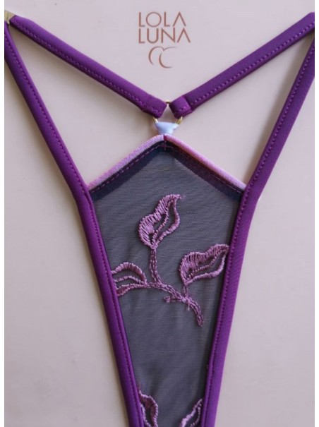 bellissimo perizoma a doppia stringa in tulle viola ricamato modello Prune