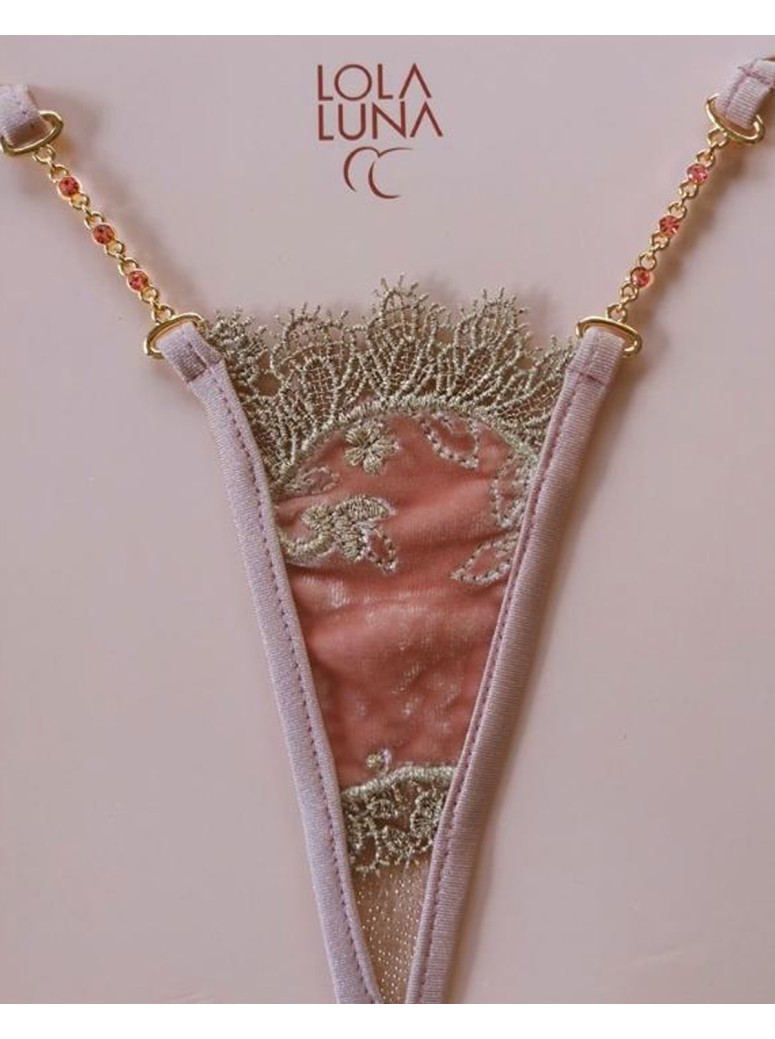 grazioso perizoma gioiello in velluto e pizzo rosa modello Romelie