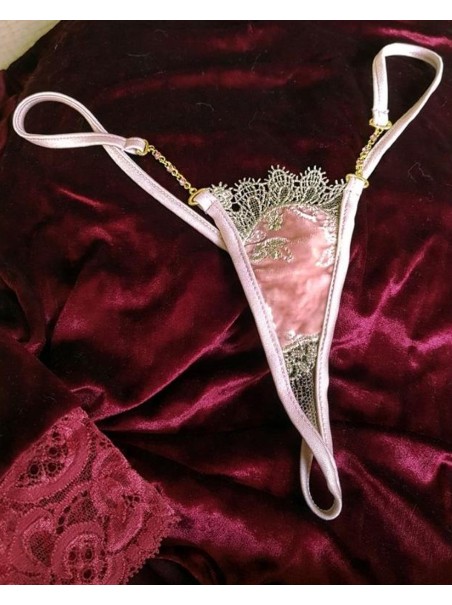 grazioso perizoma gioiello in velluto e pizzo rosa modello Romelie