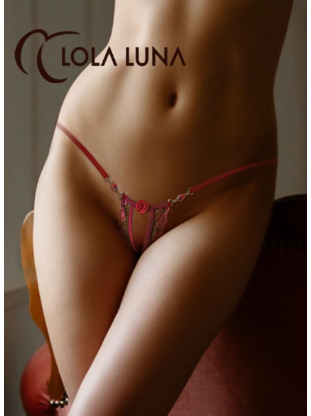 sexy perizoma gioiello aperto all'inguine con rose rosse modello Rosalia