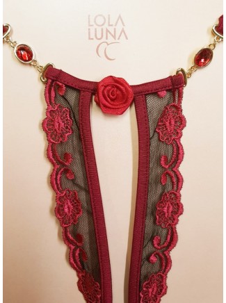 sexy perizoma gioiello aperto all'inguine con rose rosse modello Rosalia 2