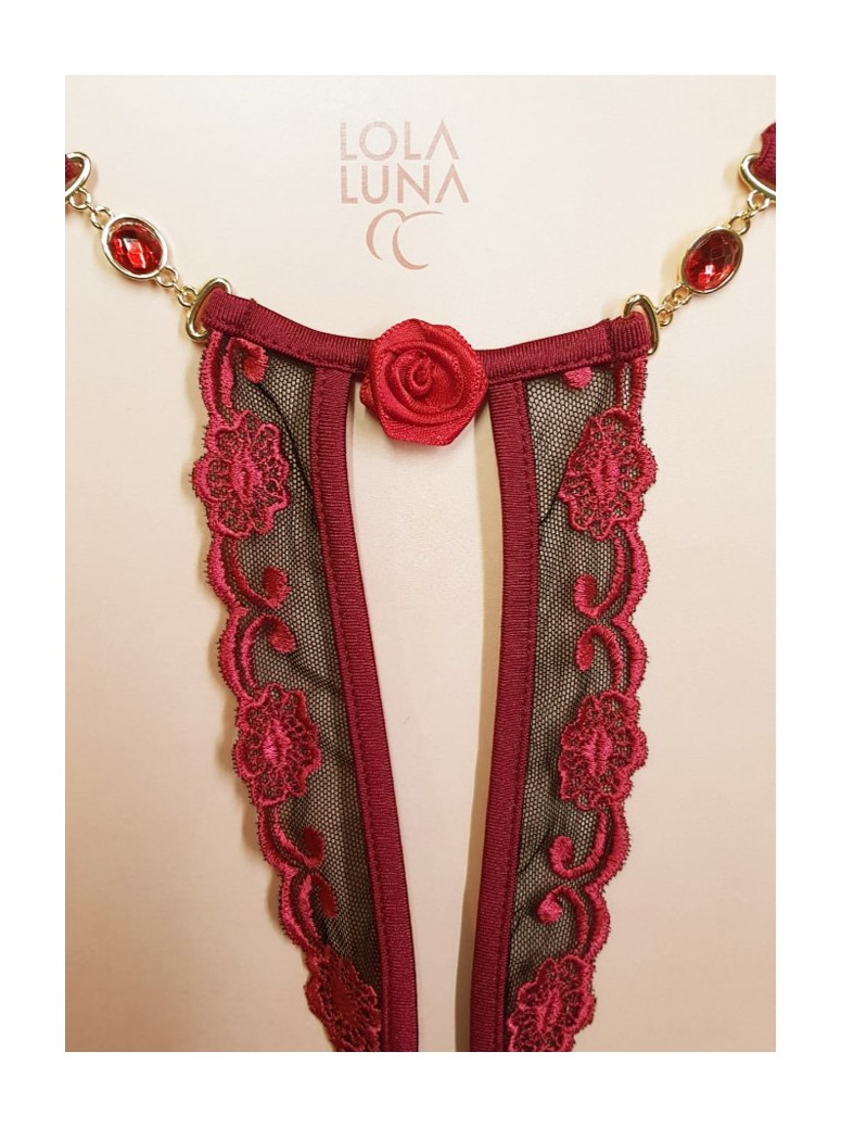 sexy perizoma gioiello aperto all'inguine con rose rosse modello Rosalia