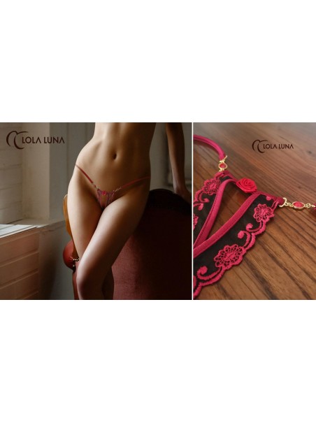 sexy perizoma gioiello aperto all'inguine con rose rosse modello Rosalia