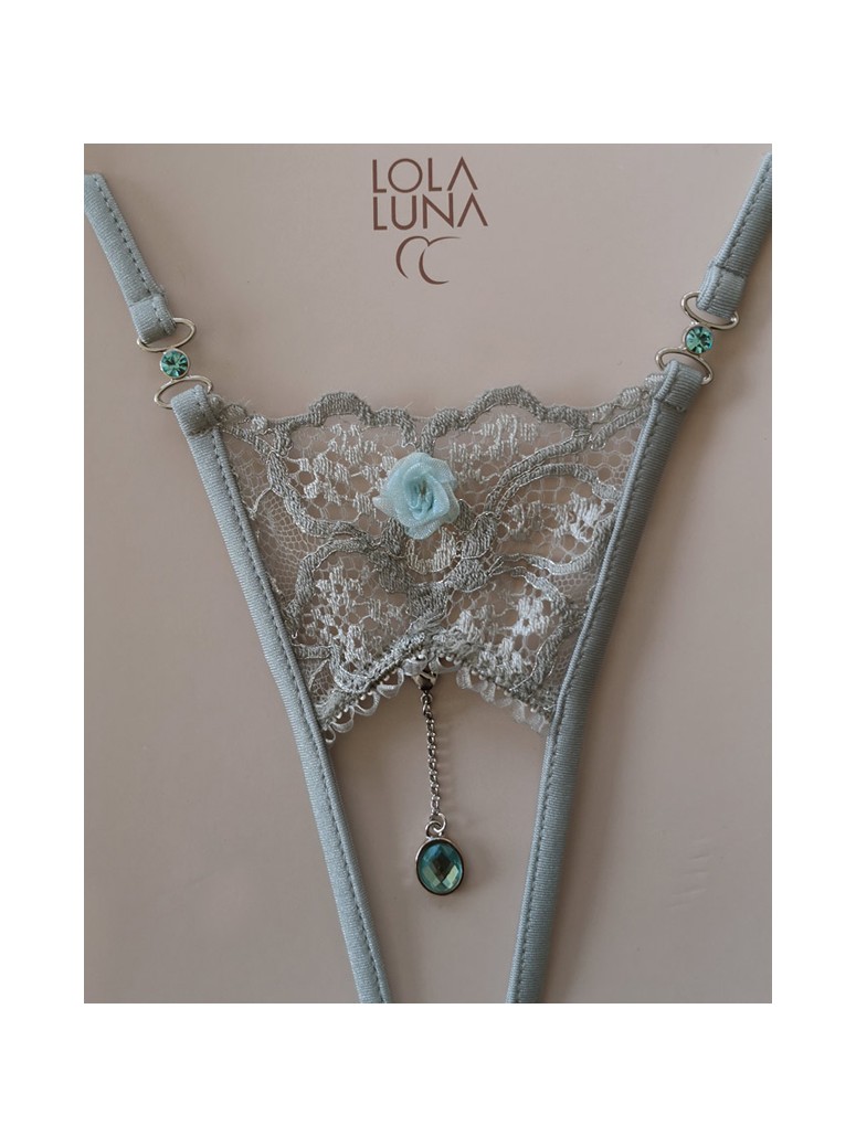 sensuale perizoma gioiello aperto all'inguine in pizzo argento modello Salsa