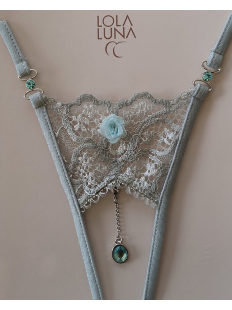 sensuale perizoma gioiello aperto all'inguine in pizzo argento modello Salsa