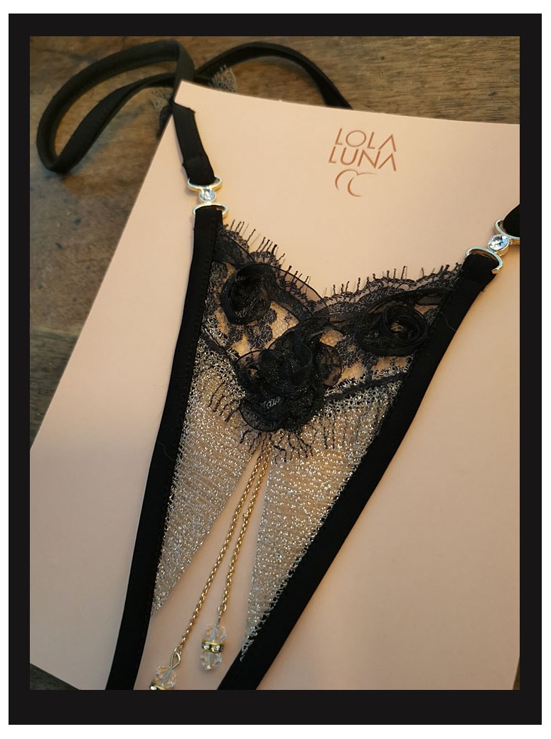 sexy perizoma gioiello aperto all'inguine con inserto in pizzo modello Togo