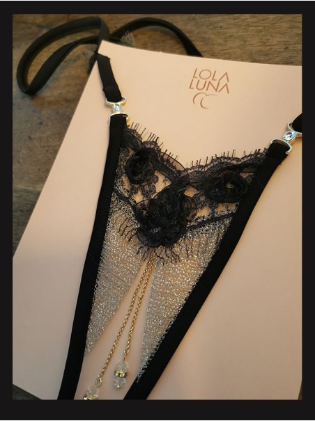 sexy perizoma gioiello aperto all'inguine con inserto in pizzo modello Togo