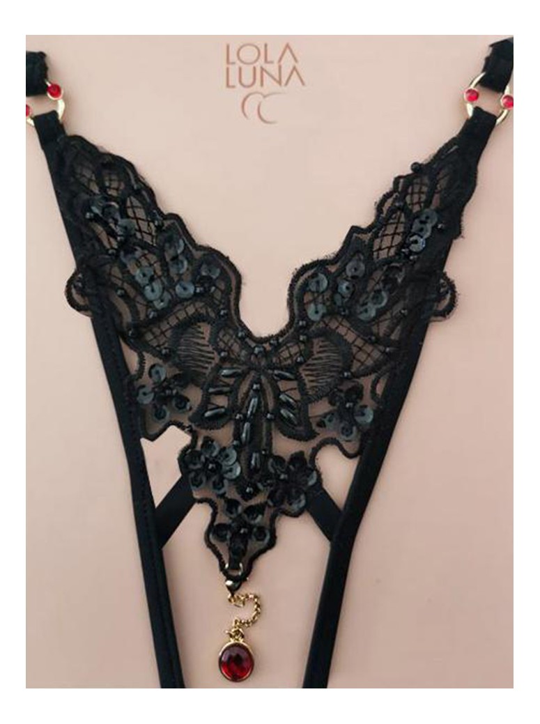 sexy perizoma gioiello in pizzo aperto all'inguine in due colori modello Carla