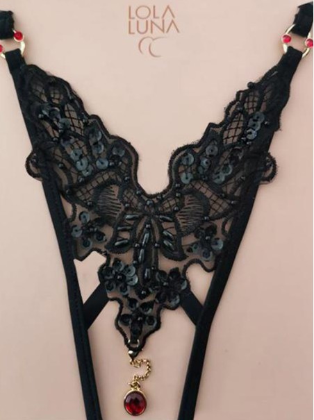 sexy perizoma gioiello in pizzo aperto all'inguine in due colori modello Carla