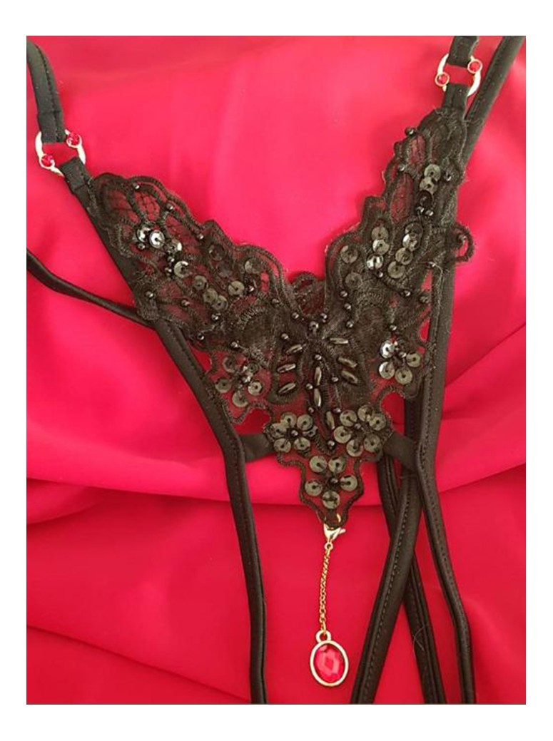 sexy perizoma gioiello in pizzo aperto all'inguine in due colori modello Carla