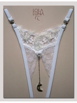 sexy perizoma gioiello in tulle bianco ricamato aperto all'inguine modello Honeymoon 2