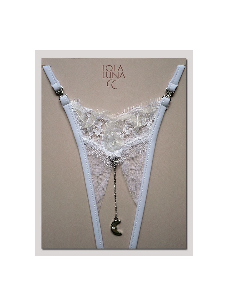 sexy perizoma gioiello in tulle bianco ricamato aperto all'inguine modello Honeymoon