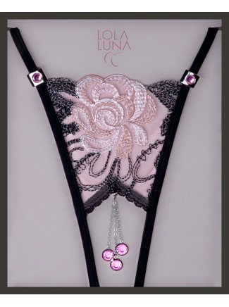 sensuale perizoma gioiello aperto con rosa ricamata modello Vanina 2