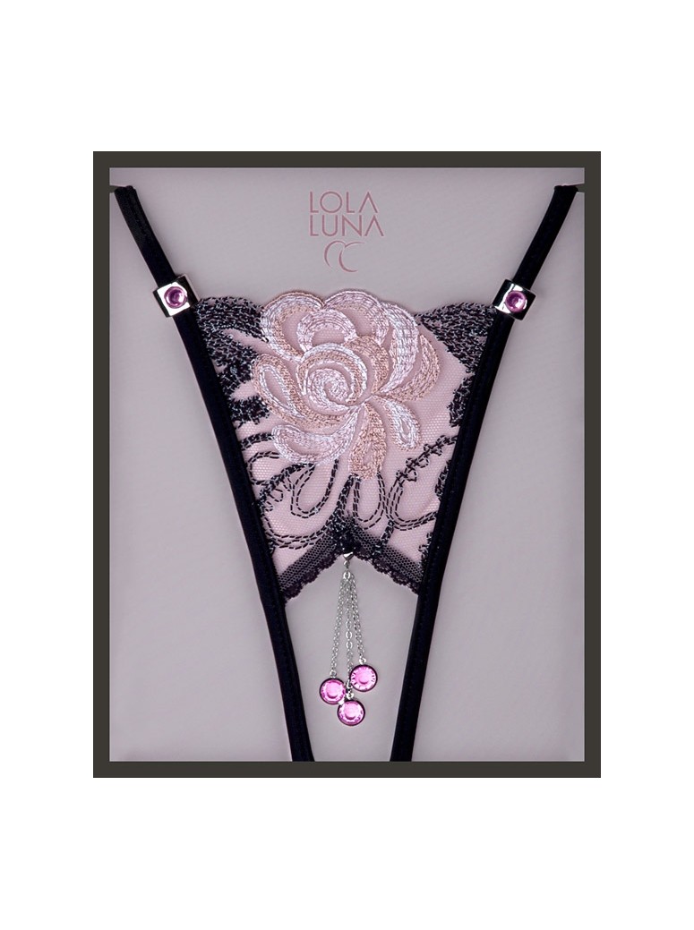 sensuale perizoma gioiello aperto con rosa ricamata modello Vanina