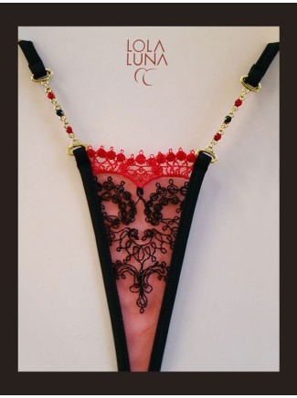 sexy micro perizoma gioiello in tulle e pizzo nero e rosso modello Victoria 2