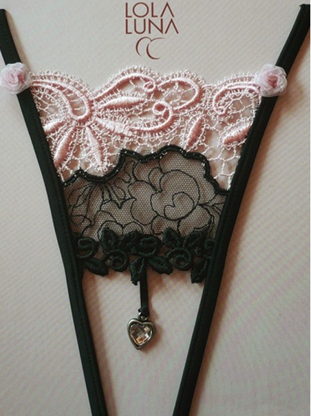 sexy micro perizoma aperto con ricami rosa modello Zambie