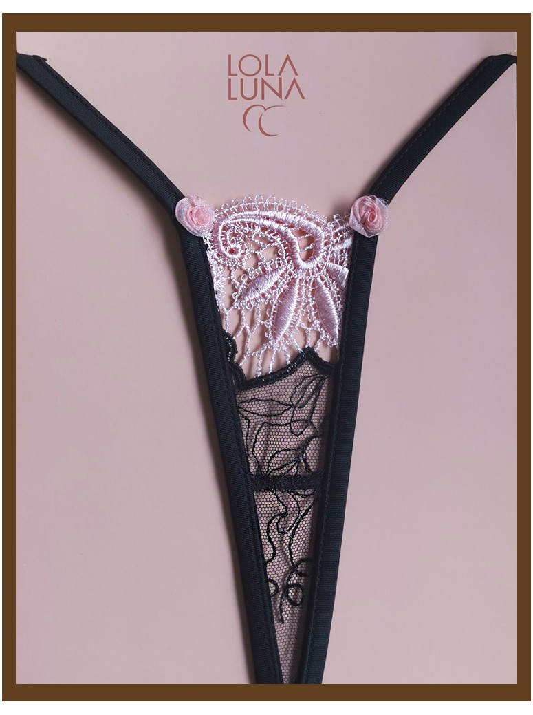 essenziale micro perizoma con ricami rosa modello Zambie