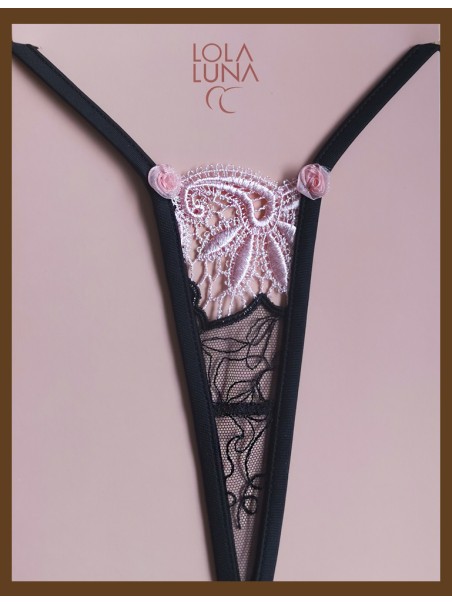 essenziale micro perizoma con ricami rosa modello Zambie