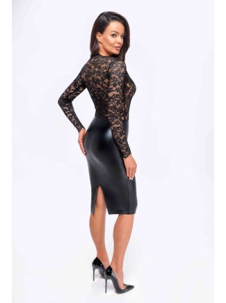 Noir Handmade abito in pizzo e tessuto wetlook 2