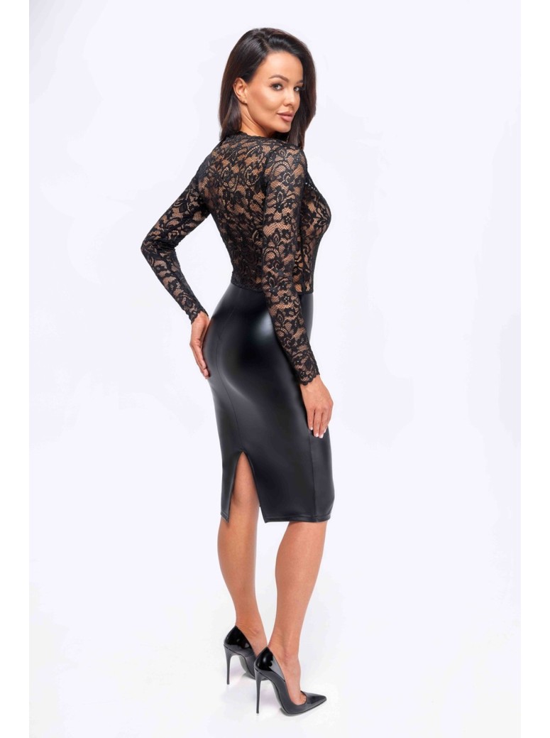 Noir Handmade abito in pizzo e tessuto wetlook