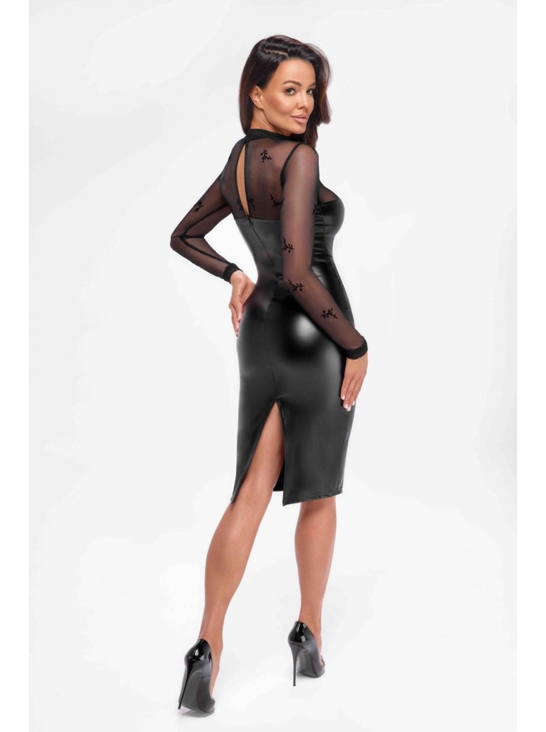 Noir Handmade sexy abito wetlook con tulle ricamato