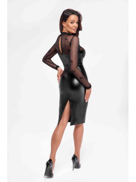 Noir Handmade sexy abito wetlook con tulle ricamato