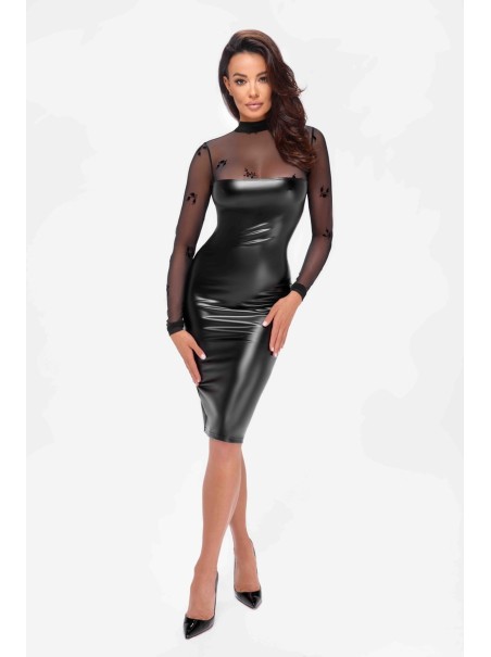 Noir Handmade sexy abito wetlook con tulle ricamato