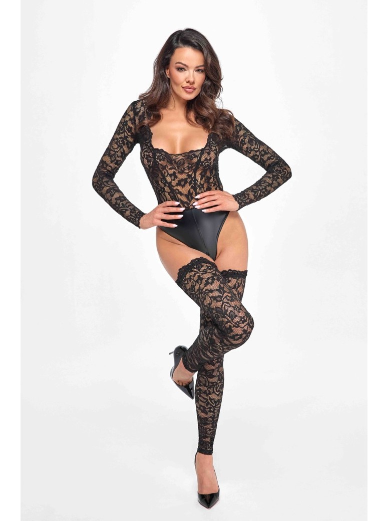 sexy body in tessuto wetlook e pizzo  Noir Handmade