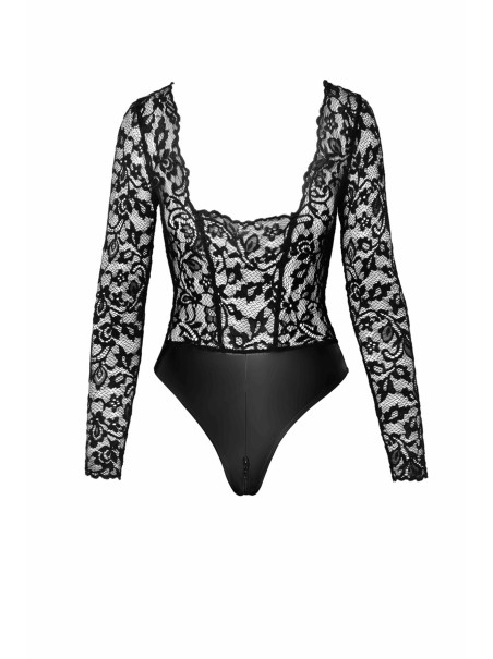 sexy body in tessuto wetlook e pizzo  Noir Handmade
