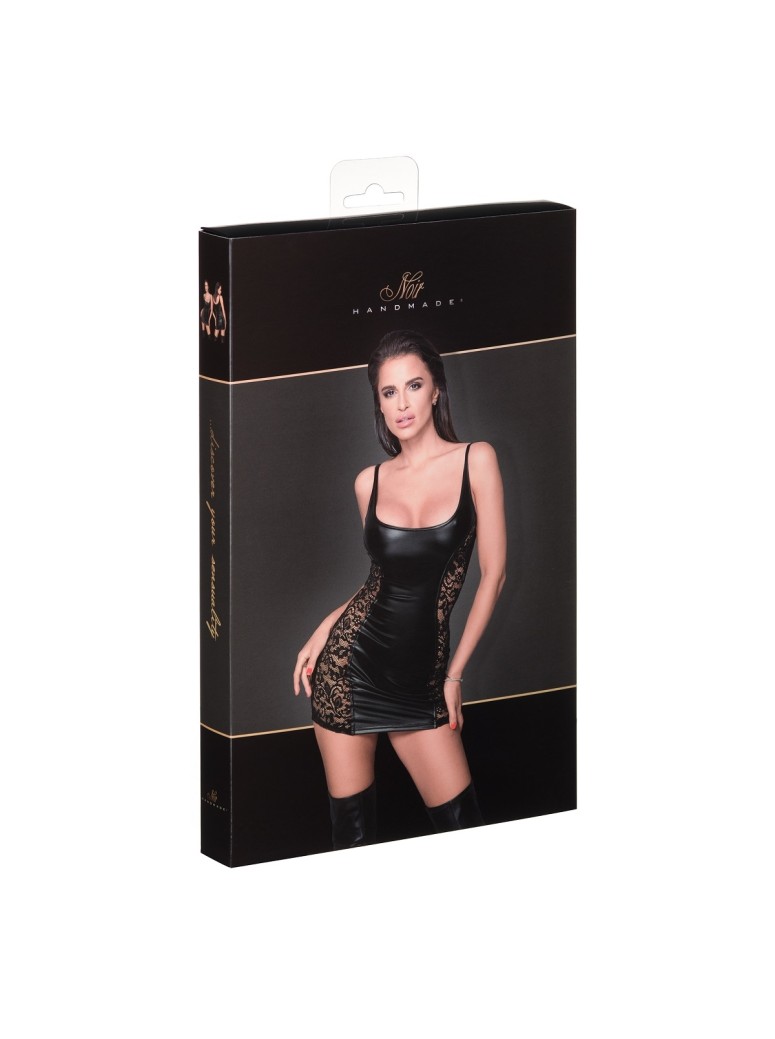 Noir Handmade miniabito in tessuto WetLook con profili in pizzo